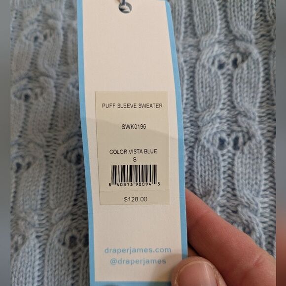 NWT Draper James Wool Cashmere Puff Sleeve Pointelle Cable Knit Sweater S Small - Picture 4 of 7
